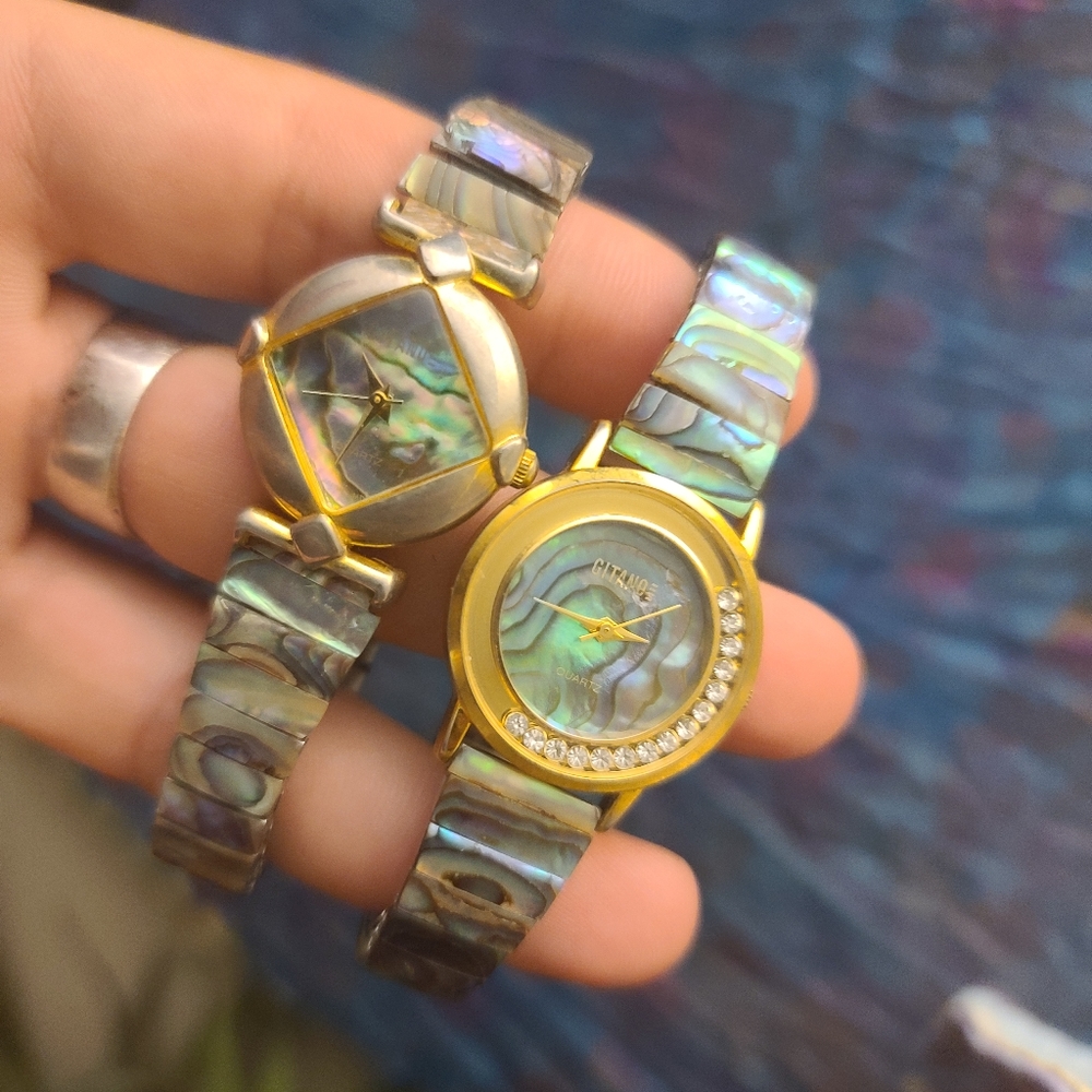 2 Vintage Iridescent Abalone Wrist Watches